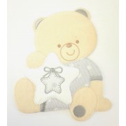 Iron-on Patch - Teddy Bear with Star -  Grey Pearl